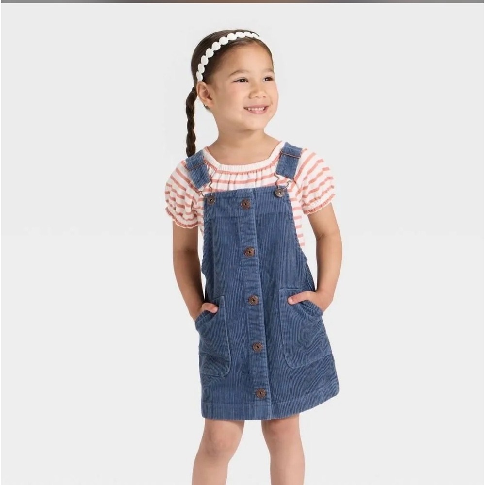 OshKosh Girls Corduroy Pinafore‎ Dress Blue Jumper Overall NWT Size 4T